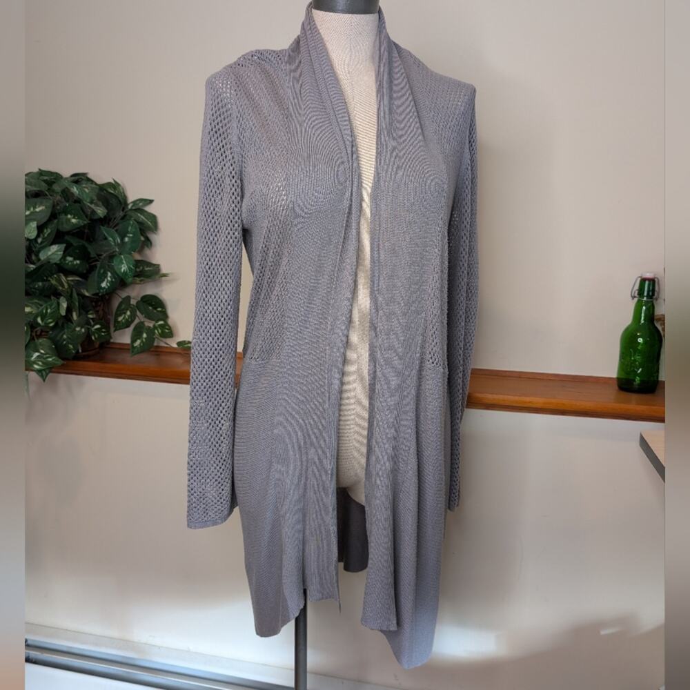 Belldini Gray Mesh Open Front Long Cardigan Size M